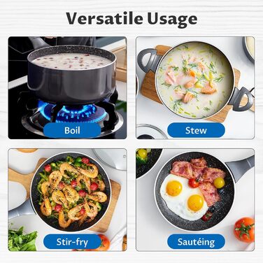 Набір посуду BEZIA з індукційним покриттям, 10 предметів, нержавіюча сталь, антипригарне покриття, бакелітові ручки, чорний