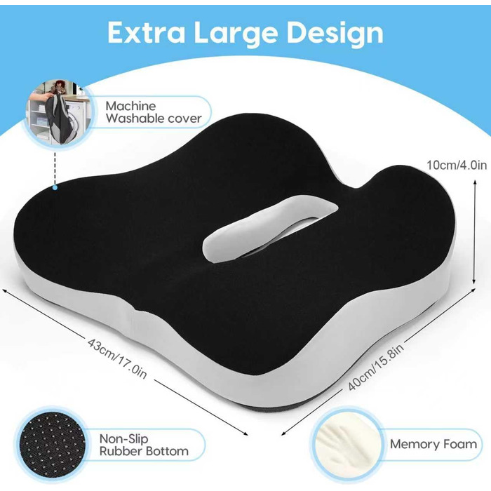 Подушка для сидіння DmTown з піною з пам'яті: ергономічна подушка для куприка, для полегшення болю в куприку та ішіасу, для геморою, для автомобіля, офісного крісла, інвалідного візка