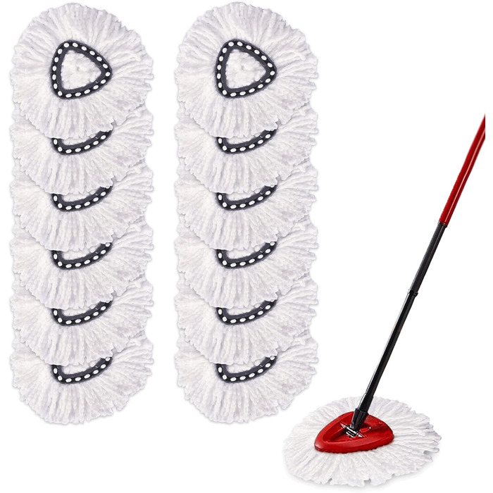 Yision Spin Mop Replacement Heads, 100% Microfiber Spin Mop Refill Heads, 360° Micro Replacement Mop Head for Easy Home Cleaning Floor Squeegee (12-Pack, White)