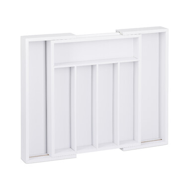 Relaxdays White Bamboo Cutlery Box, Adjustable