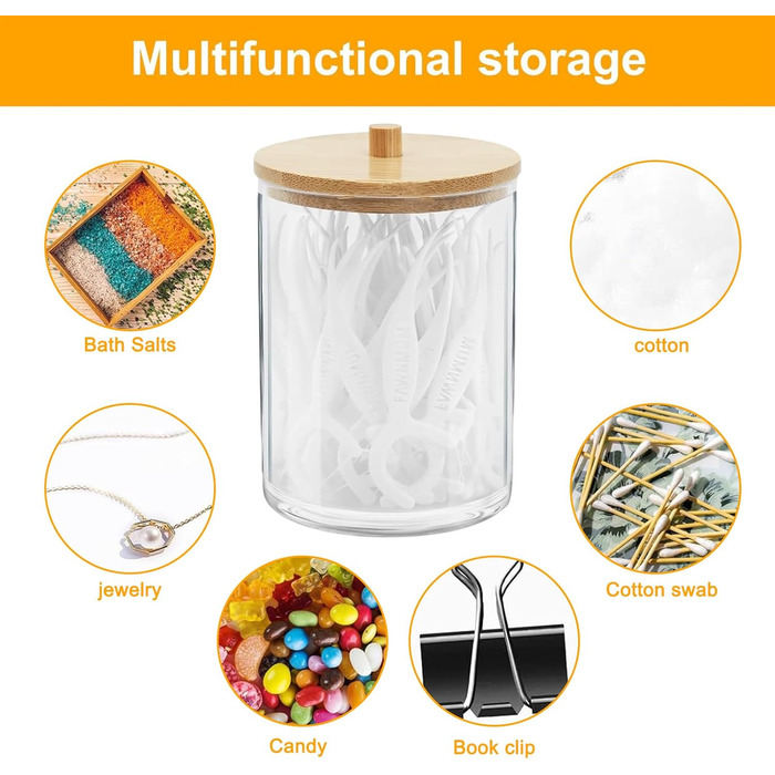 Набір з 3 ватпадносховища, контейнер для ватних паличок – практичне зберігання ватних дисків та паличок у ванній кімнаті. З бамбуковим кришками, економія місця та захист від пилу.