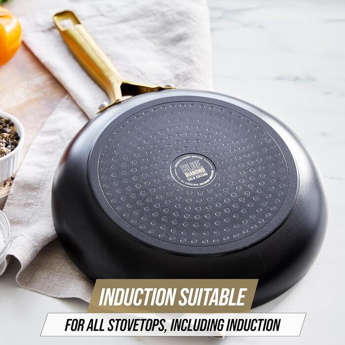 Набір посуду Blue Diamond Gold 10 предметів для індукційних плит, з алмазним покриттям, без PFAS та PFOA, антипригарне покриття, міцний, безпечний для металевих кухонних аксесуарів, придатний для миття в посудомийній машині, чорний