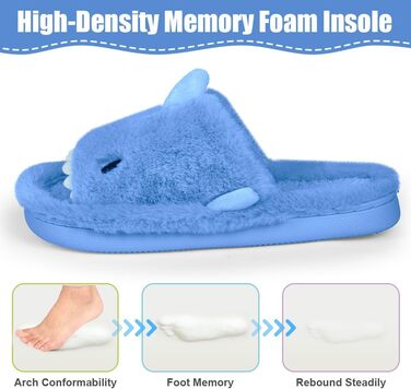 OFFCUP Жіночі домашні тапочки з м'якою підошвою, у вигляді акули, антиковзкі, зручні, з піною Memory, плюшеві, для дому та вулиці (42/43, блакитні)