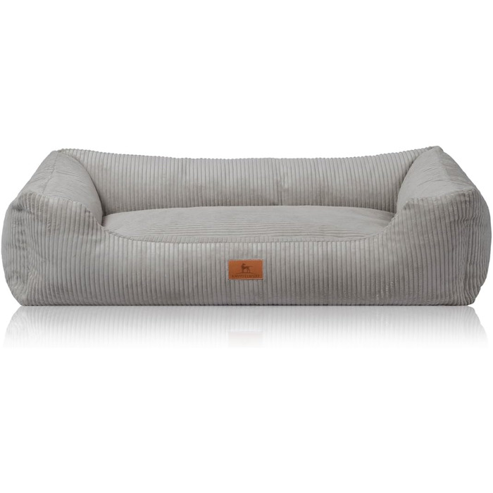 Knuffelwuff Dog Bed in Corduroy with Hand-Woven Character Olivia XL 105 x 75cm - Removable Cover - Washable - for Large, Medium and Small Dogs (L 85 x W 63 x H 23 cm, Light Grey)