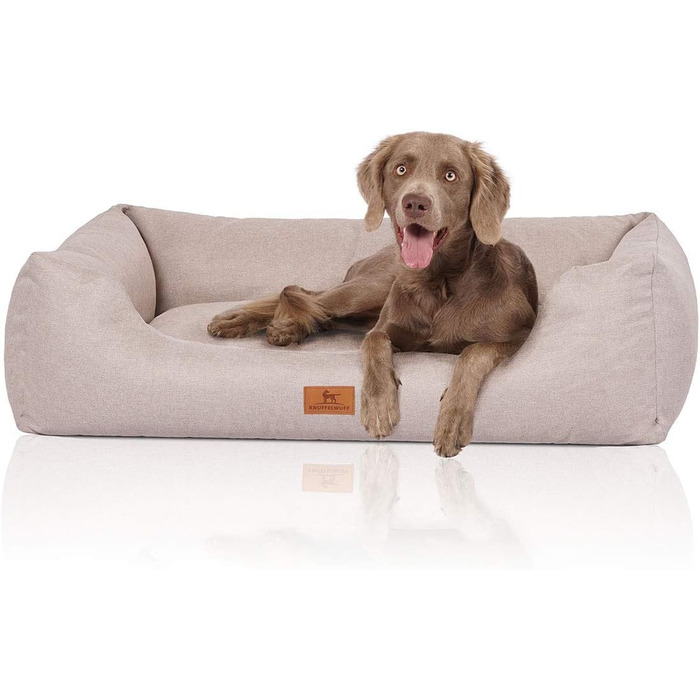Ліжко для собак Knuffelwuff Emma з велюру, пастельні кольори, XL 105 x 75 см, бежеве, знімний чохол, легко мити, для великих, середніх та маленьких собак
