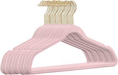 25 вешалок для одягу з м'якого велюру рожевого кольору з гачками з ефектом золота, антиковзаючі, StickandShine