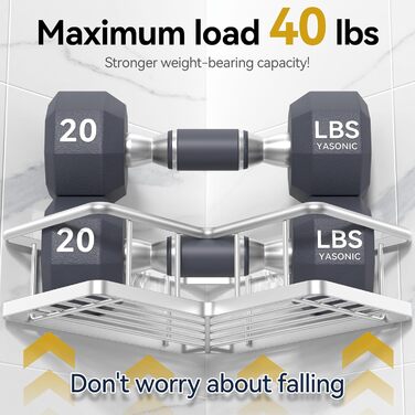 Органайзер для душу YASONIC (5 шт.), самоклеючий, нержавіюча сталь, полиці для ванної кімнати з мильничкою та 4 гачками, велика місткість, сріблястого кольору