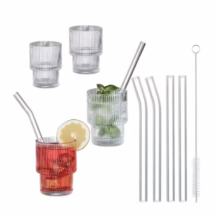 Relaxdays Decorative Glassware, Ribbed, Set of 4
