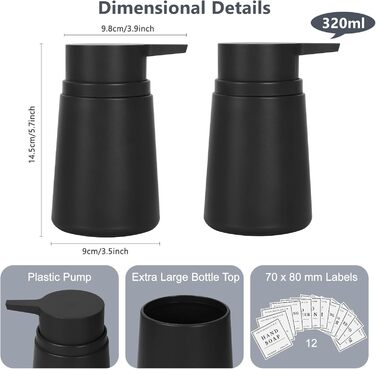 Дозатор для мила з пластику, 2 шт. - дозатори для мила з помпою для ванної, кухні, мийної кімнати, чорний