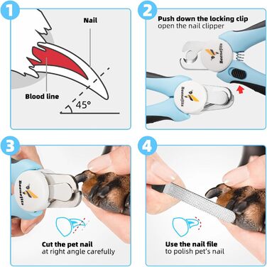 Кусачки для собак великих та середніх порід - професійні кусачки для догляду за нігтями з нержавіючою сталлю, ергономічна ручка TPE, захист від розлітання уламків