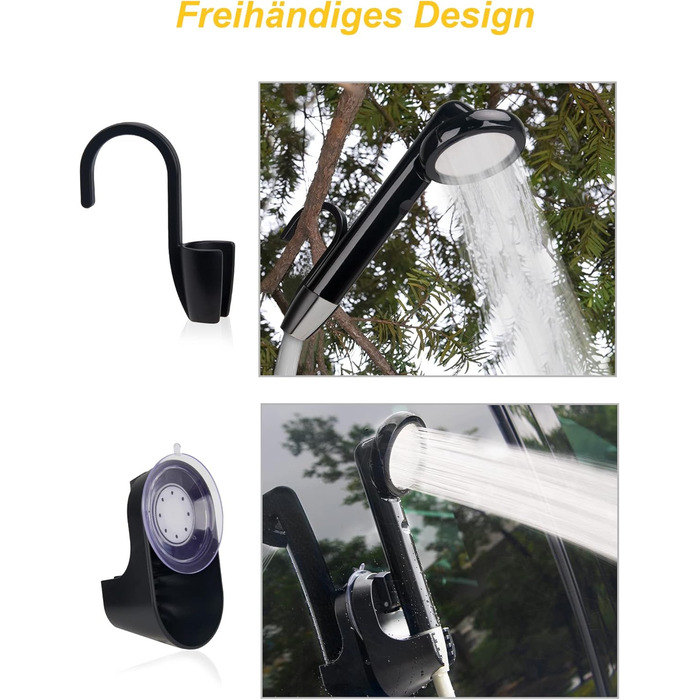 LIBERRWAY Camping Shower with Pump, Camping Shower Set with Rechargeable Battery, 2m Shower Hose Outdoor Shower for Garden Beach Camping Travel Car Washing, Mobile Shower Black (black-2 Batteries)
