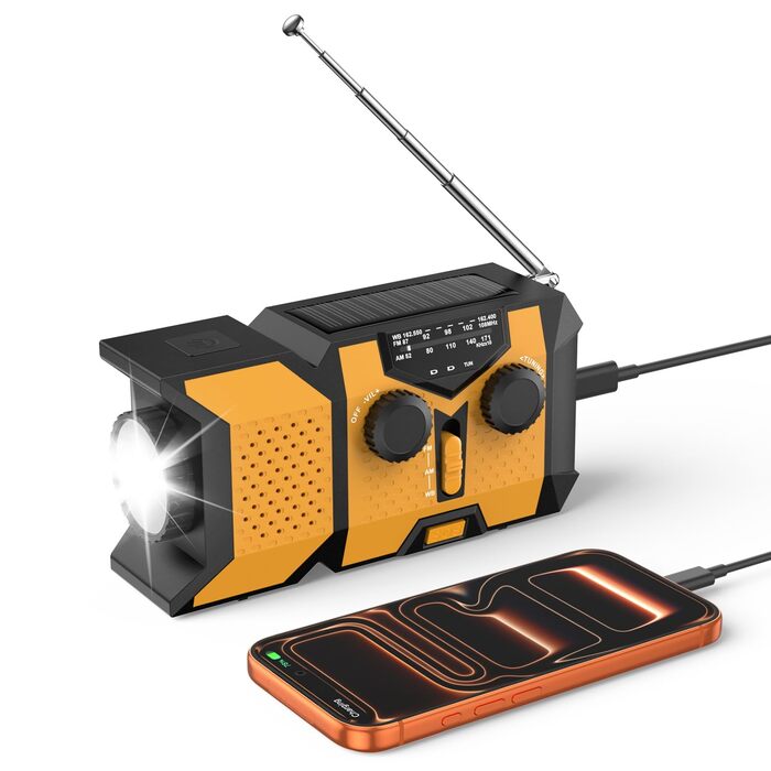 Радіо Kurbelradio 2026 з ручним заводом, аварійне радіо 2000mAh з SOS-сигналом та LED-ліхтариком, портативне динамо-радіо AM/FM для кемпінгу, туризму, виживання - помаранчеве