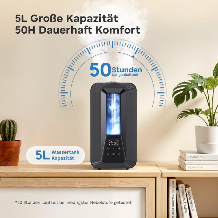 Зволожувач повітря AROEVE 5L з верхнім заповненням, ультразвуковий, з аромадифузором, гігростат, нічник, тихий (25dB), для дому, офісу, рослин, дітей