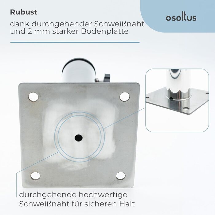 Stainless steel standpipe | Umbrella stand for granite/concrete base 41-51 mm | 4 drill holes