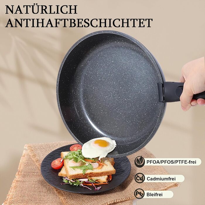 GiPP 5-Piece Ceramic Cookware Set with Removable Handle - Non-Stick, Induction Ready, Oven Safe, PTFE/PFOA-Free - White & Black