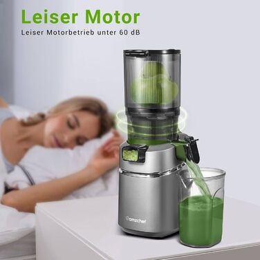 AMZCHEF 250W Automatic All-in-One Juicer, 135MM Opening and 1.8L Juicer for Vegetables and Fruits, Slow Juicer Winner with Triple Filter - Grey