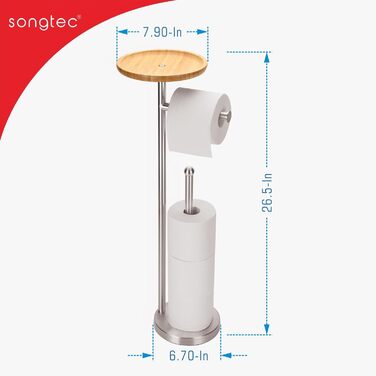 Підставка для туалетного паперу з запасом та полицею, стабільна, самостійна модель для 5 рулонів, з нержавіючої сталі з важким дном, матове нікелювання