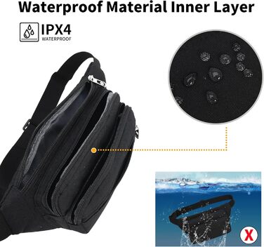 Чоловіча/жіноча поясна сумка на пояс, 60 см ремінь, унісекс, чорна, для подорожей, прогулянок з собакою