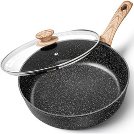 Сковорода з антипригарним покриттям Michelangelo з кришкою 28 см, глибока сковорода з кришкою, сковорода для тушкування 28 см, індукційна сковорода з антипригарним покриттям та м'якою бакелітовою ручкою, підходить для індукційних плит, чорна, глибока сковорода 28 см