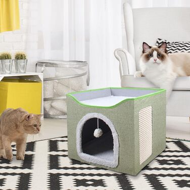 Кітняча хатинка FURRYPAWS - затишний будиночок для котів, підходить для дому та вулиці, ідеальний як котячий дім, стійка конструкція, для котів та кошенят (2-ярусний)