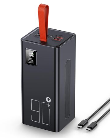 Power Bank 90000mAh, 30W PD USB-C, Зовнішній акумулятор з LED-дисплеєм, 5 портів, для iPhone/Samsung/Планшетів, Червоний