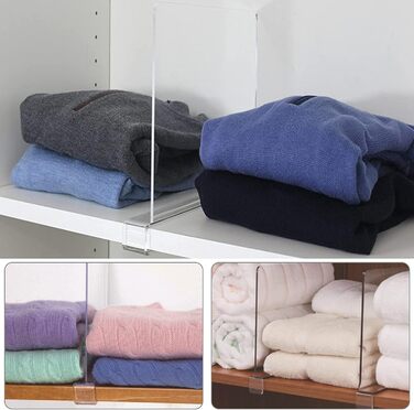 8-Piece Clear Acrylic Shelf Dividers, Multifunctional Shelf Divider, Adjustable Closet Organizer, Clear Storage Organizer for Pantry, Wooden Cabinet, Bedroom