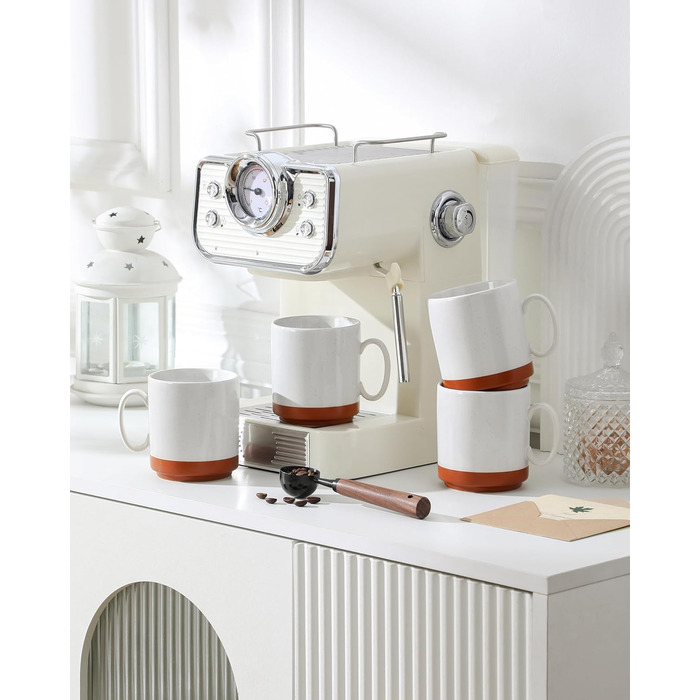 Набір кавових чашок MALACASA TARA Khakiweiß (4 шт.), 350 мл, кераміка, для кави, чаю, соку, лате, капучино, какао, безпечні для миття в посудомийній машині та використання в мікрохвильовці