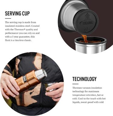 Kleine King Stainless Steel Thermos Flask - 470ml - Hot & Cold - Black