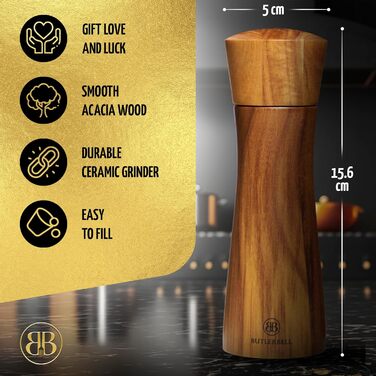BUTLERBELL® English | Salt and pepper mill made of wood in a luxury gift box with heart, ideal as a wedding gift | Wedding gifts | Wedding gifts for the wedding couple | Housewarming gift (Cupidon)