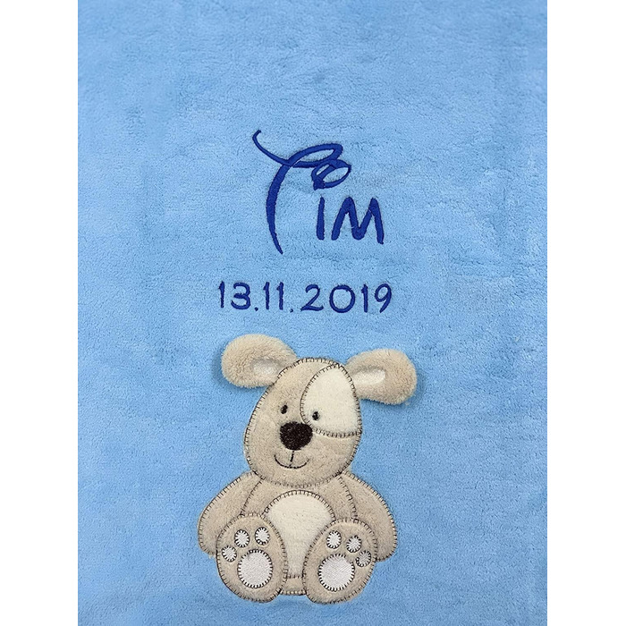 Дитяча ковдра для собак з іменем, вишивка, аплікації, блакитний колір