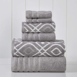 Amrapur Overseas 6-Piece Set of 100% Combed Cotton with Jacquard Stripes, Very Soft, 550 g/m² - 2 Bath Towels, 2 Hand Towels, 2 Washcloths, Grey, 6 Count (Pack of 1)
