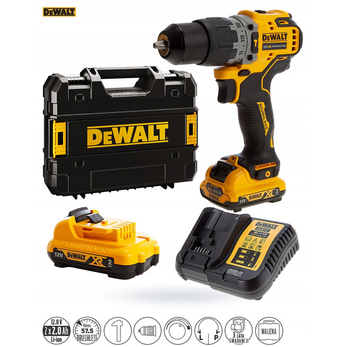 Ударний дриль-шурупокрут DeWalt 12V 57/25Nm 2x2,0Ah DCD706D2