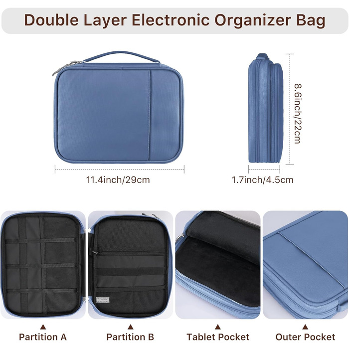 Органайзер для гаджетів Dadanism: чохол-сумка для планшетів 9-11'', кабелів, зарядних пристроїв та Powerbank (блакитний)