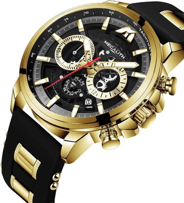 Чоловічий годинник MEGALITH Chronograph: Аналоговий водонепроникний годинник з датою та світосвітним покриттям. Великий кварцовий годинник - подарунок для спортивних чоловіків (A2-чорний)
