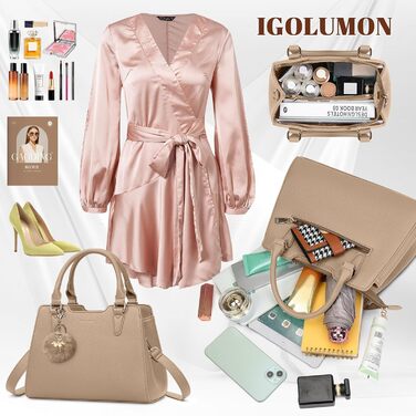 Жіноча сумка-тоут IGOLUMON середнього розміру зі шкіри, сумка через плече, хакі