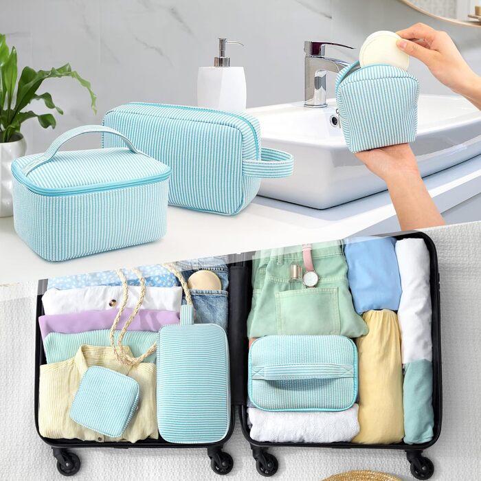 Набір косметичок для жінок: 3 шт. для макіяжу, подорожей та щоденного використання (блакитний)