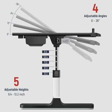 Підставка для ноутбука в ліжко з двома шухлядами, регульована преміум-підставка з шкіри, чорна X-Large (15.7'*23.6'-сумка)