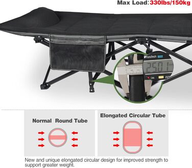Кемпінгове ліжко REDCAMP XL з матрацом для дорослих, 226 кг, широке, розкладне, для відпочинку на природі, для гостей, для офісу, чорне