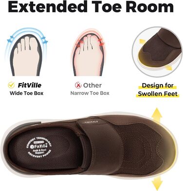 Домашні тапочки для чоловіків FitVille з широкою колодкою, зручні та з підтримкою склепіння стопи, розмір 41-50 (42 EU, коричневі)