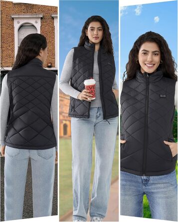 Електрична гріюча жилетка для жінок, 18400mAh, 7.4V, тепла степна жилетка на зиму, чорна (M)