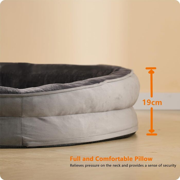 Ортопедичне ліжко для собак, ліжко-софа для великих собак, з валиками для шиї, неслизьке дно, знімний та пральний чохол, 122 x 90 x 19 см, темно-сірий колір