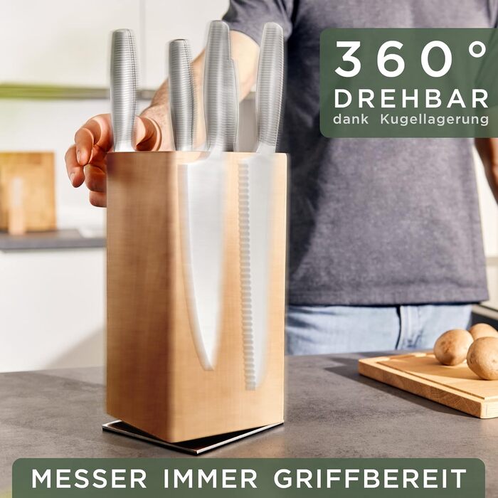WALDWERK Knife Block without Knives - Magnetic and Swivel Knife Block Made of High-Quality Oak Wood - Knife Holder for Knives