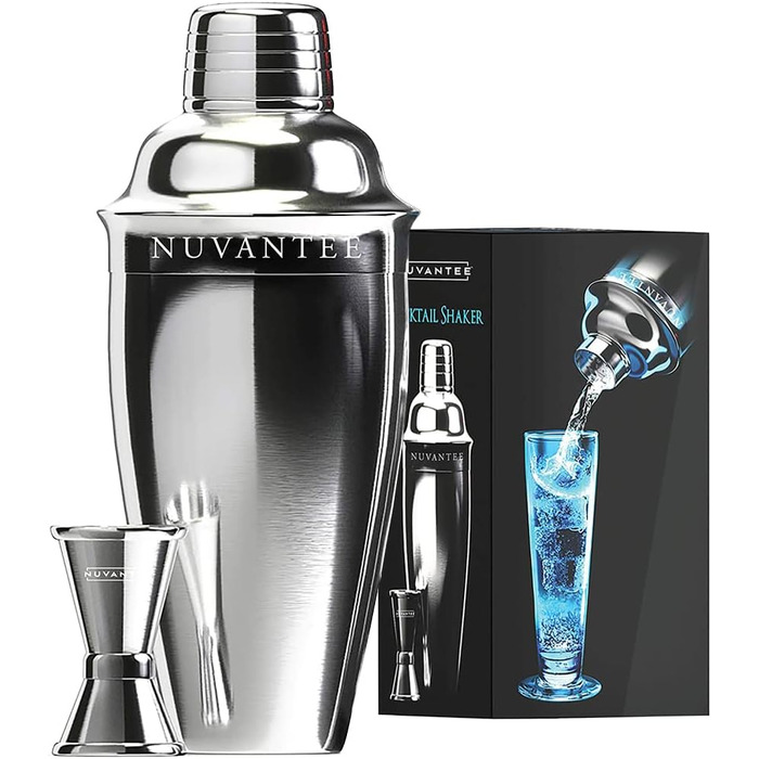 Набір для приготування коктейлів Nuvantee - Преміум барменський набір 0.7л з мірним стаканчиком та рецептами - шейкер, міксер, стейнер