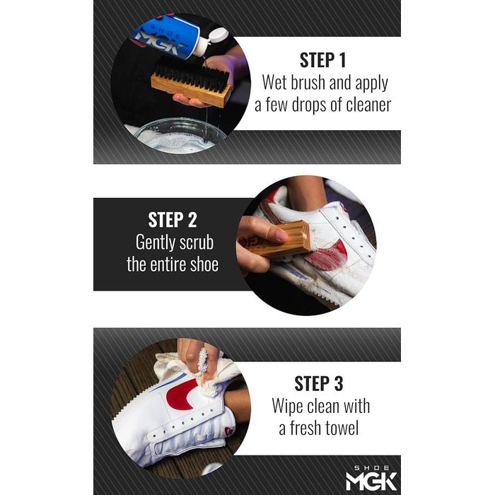 SHOE MGK Shoe Care Deluxe Kit – Shoe Cleaning Set for White Shoes, Leather, Suede, Canvas, and All Materials – 8 Ounce Shoe Cleaner with a Soft, Medium