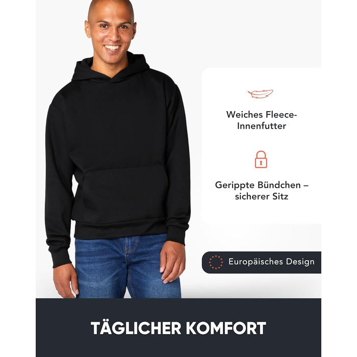 Чоловічий худі FM London Essentials Oversized — теплий прогулянковий худі з капюшоном, бавовняна суміш, чорний, розмір XL