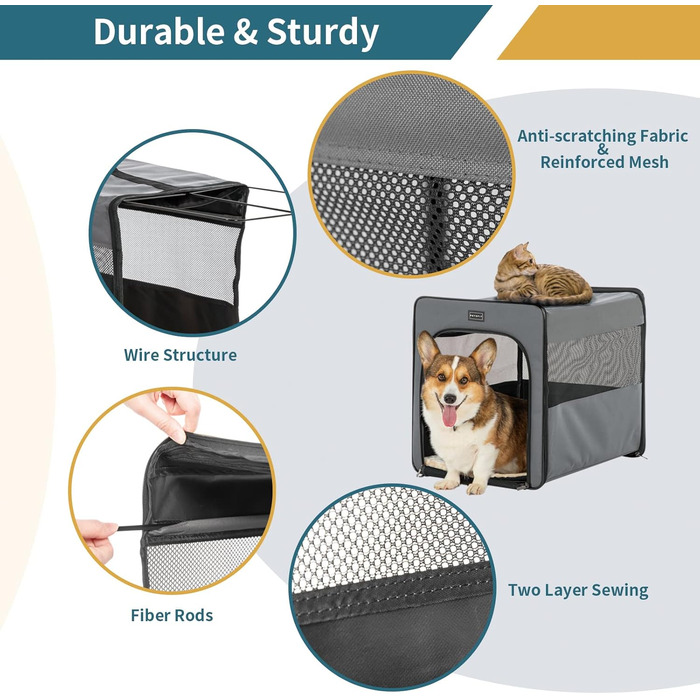 Транспортна переноска для собак Petsfit, сіра, M (61x46x53.5 см) з м'якою підстилкою