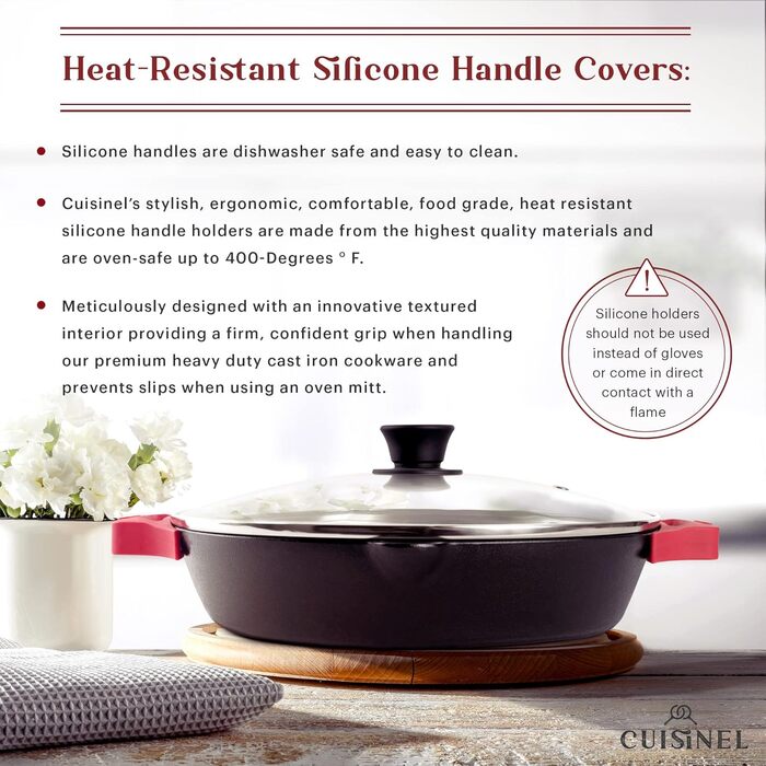 Набір сковорідок Cuisinel з чавуну (5 шт.) з кришкою та силіконовими ручками | 15.2, 20.3, 25.4, 30.5 см