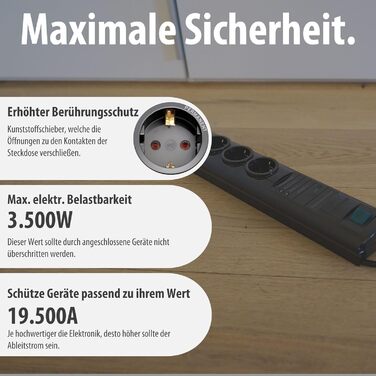 Смуга живлення Brennenstuhl Primera-Tec Comfort Switch Plus з захистом від перенапруги (2м кабель, вимикач та RJ-11 роз'єм) чорна з ручним/ножним вимикачем (7 розеток, функція Main-Follow, Single)