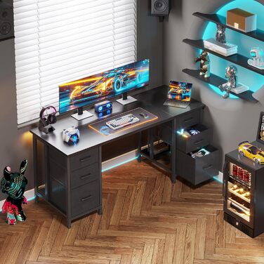 Комп'ютерний стіл Coleshome з 6 висувними ящиками, 160x52 см, з полицями для дому та офісу (чорний)