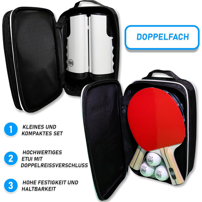 NIRBUN Table Tennis Set with Adjustable Net - Professional Table Tennis Paddles & 3-Star Ping Pong Balls - Portable Set for 2 Players